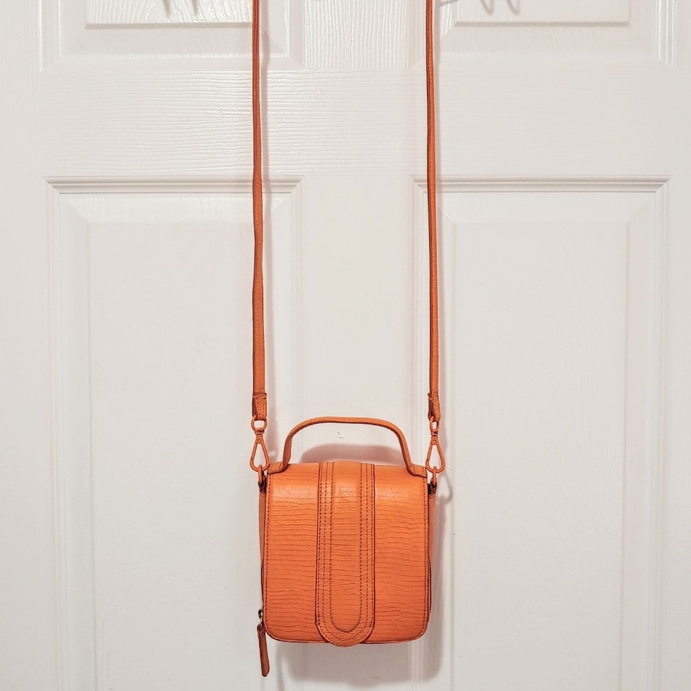 Animale Brazil Lizard Leather Mini Satchel Crossbody Shoulder Bag Bright Orange - Picture 5 of 16